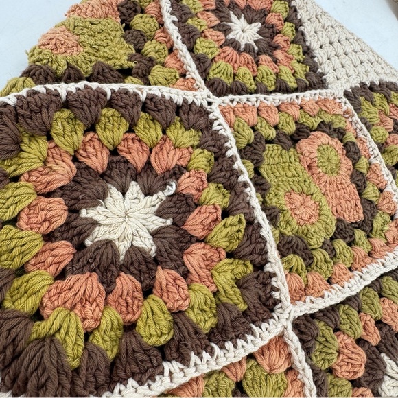 Vintage 70s Boho Hippie Granny Square Crochet Handmade Crossbody Bag Purse - Picture 3 of 8